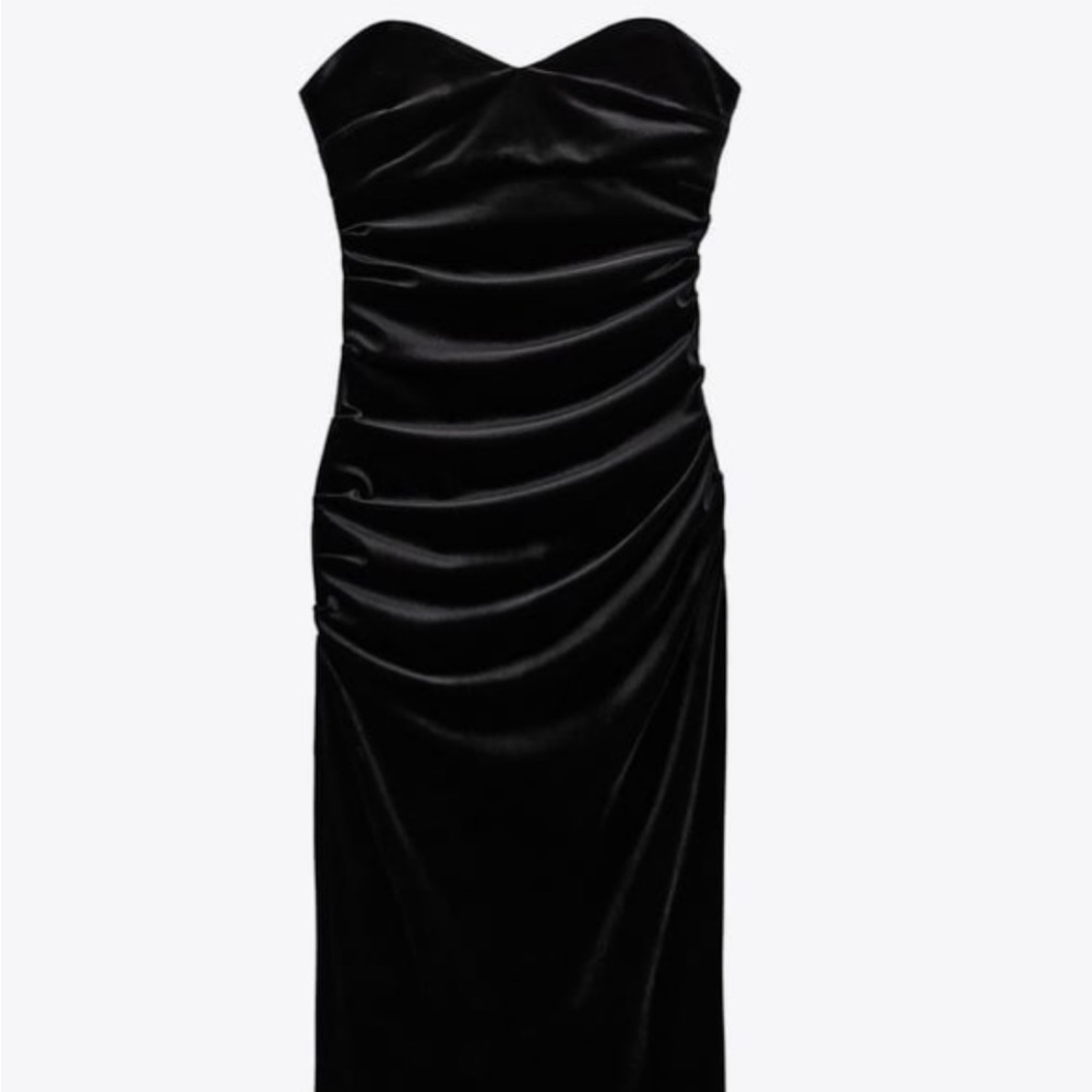 Strapless black midi dress